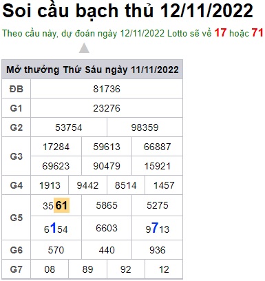 Soi cầu bạch thủ 12/11/2022