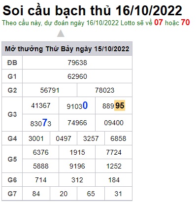 Soi cầu bạch thủ 16/10/22