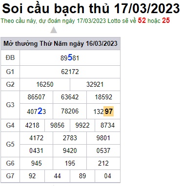 Soi cầu bạch thủ 17/3/23