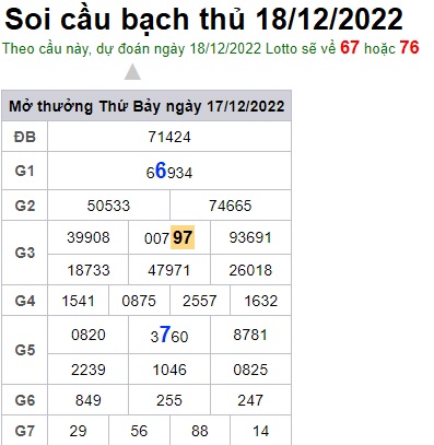 Soi cầu bạch thủ 18/12/22