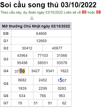 Soi cầu song thủ 3/10/2022